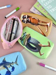 1pc(12cm/4.72Inch) Minimalist But Unique Pencil Case, Available In Yellow/Green/Pink/Blue, Weird Animal Figurine Pencil Bag, Perfect Gift And Collectible,Back To School,School Supplies,Pencil Pouch,School Bag - Multicolor - View 2