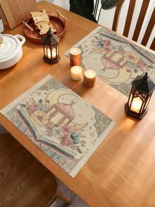 1pc Ramadan Fanoos Moon Pattern Table Runner, Ramadan Home Decor Table Runner, Islamic Home Decor, 1pc Table Runner, 4pcs Placemats, 1pc Cushion Cover, 3 Products Available, Home Decor Indoor/Outdoor Party Supplies, Room Decoration. Suitable For Ramadan Home Kitchen Decor And Ramadan Event Party Decoration - Multicolor - View 6