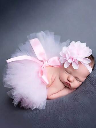 2pcs Newborn Baby Girls Tutu Skirt & Headband Set