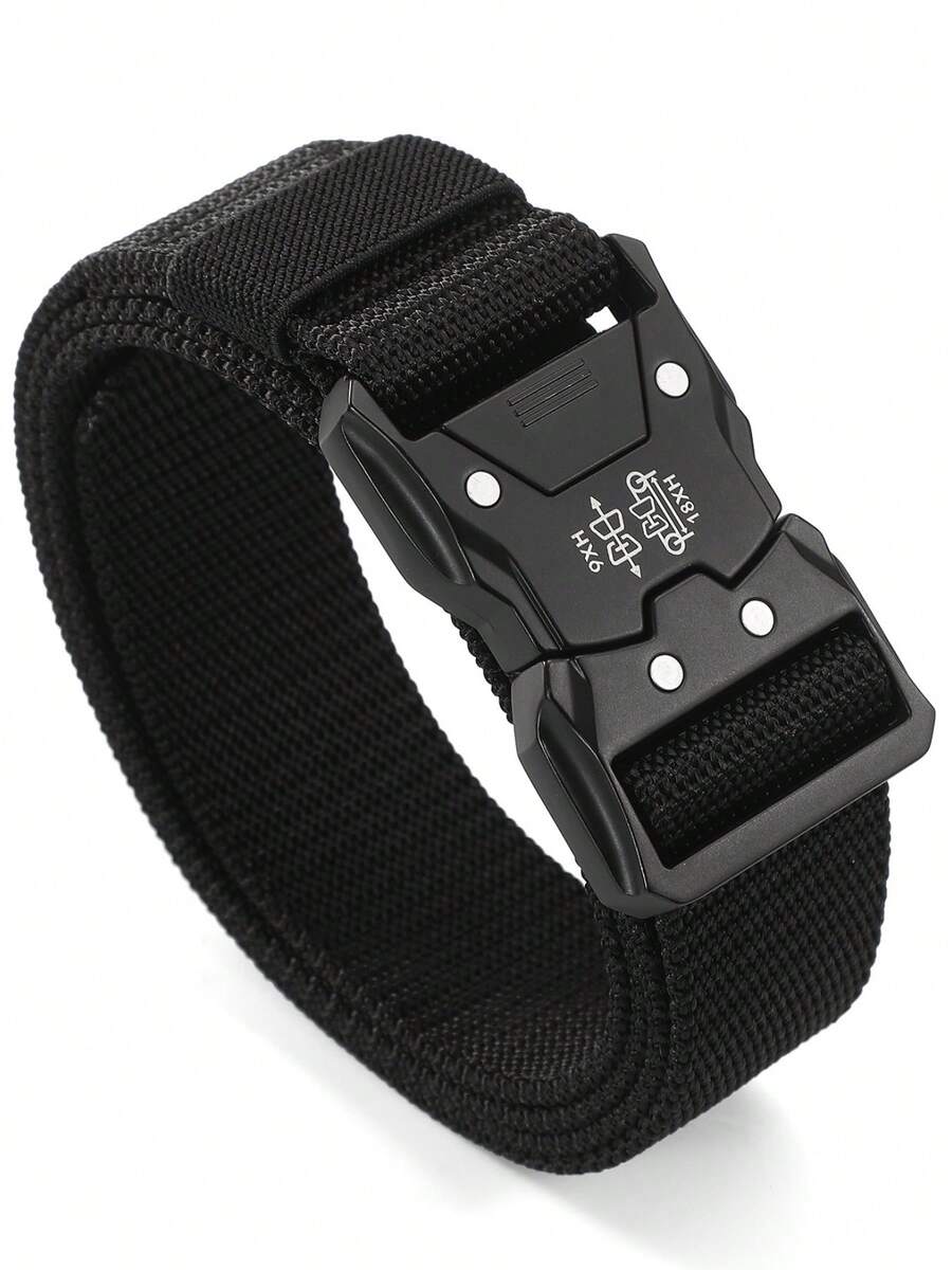 Men's Canvas Tactical Belt, Plastic Buckle, Breathable & Durable, Suitable For Outdoor Activities, Adjustable Size, Provides Waist Support, An Ideal Gift Choice - Black - View 1