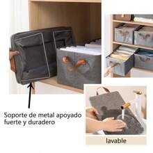 SUIOO 3PCS Cestas organizadoras con soporte metalicocesta de almacenamiento plegable caja organizadora tela organizador de ropa para clósets grande Lavable armarios canasta Gris 47*28*19cm - Gris - Ver 2