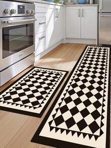 1pc Of Black And White Checkered Bonded Rubber Soft Mat For Kitchen Floors, A Water-Absorbing Mat That Is Easy To Clean. Suitable For Use In Kitchens, Bathrooms, And Other Areas. Ideal For Use Throughout The Year And For Various Holidays. - Multicolor - View 8