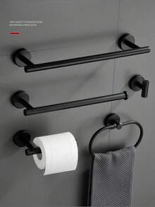 1个不锈钢穿孔毛巾环，圆形毛巾架，黑色毛巾杆套装，浴室纸巾架和浴袍挂钩