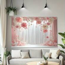 2D Flat Banner 1pc Elegant Pink And White Rose Arch Design, Stunning Photography Backdrop, Suitable For Decoration Of Weddings, Birthdays, Anniversaries, All-Season Homes, Gardens And Event Spaces, Made Of Polyester - 1 PCS (1 Piece) - View 6