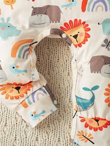 Baby Boy Cartoon Animal Print Crew Neck Long Sleeve Casual Romper - Multicolor - View 5