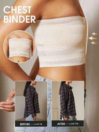 1個 女性用胸部圧迫ベスト、ジップアップチェストバインダー、調整可能なシームレスな胸部フラット化トップ