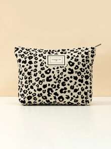 Makeup Bag Leopard Cosmetic Bag For Women Black White,Ins Style Make Up Bag White Large Capacity Simple Makeup Bags Green Pencil Case Daily Makeup Brushes Storage Bag Travel Toiletry Bag Organizer Waterproof Valentine's Day Gift - 黑白豹紋 - 查看 2