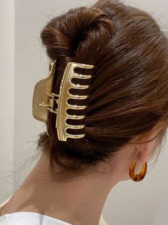 1pc Alloy Solid Color Geometric Shapes Premium Hair Claw Large Hair Clip Back Of Head Hair Accessory Hair Claw Fashion Claw Clips Causal Hair Clutch Elegant Hair Jaw Clip