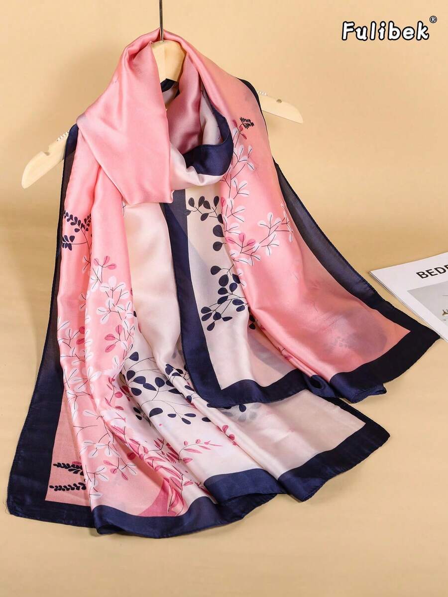 1 pieza Nuevo chal/pañuelo de mujer de primavera/verano de satén de seda sintética estampado, apto para uso diario