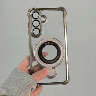 1 stuk zilverkleurige anti-val beschermhoes met luchtkussens op de vier hoeken, gegalvaniseerde magnetische bescherming, compatibel met Samsung Galaxy A06 A15 / A16 / A17 / A26 / A35 / A36 / A55 / A56 / A25 / A26 / A54, schokbestendige beschermhoes, telefoonhoes met standaard, modieus telefoonaccessoire, transparant ontwerp, hoogwaardige bescherming, krasbestendig, ook geschikt voor S23 / S23 FE / S24 FE / S25 / S25 Ultra / S25, modieuze telefoonbeschermhoes, cadeau voor liefhebbers van telefoonaccessoires, telefoonhoes compatibel met Samsung telefoons