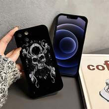 Funda para teléfono con diseño de calavera y rosas Compatible con fundas para teléfonos ,  17,  16 Pro Max,  15 Pro Max,  13 y  12 Duradera, a prueba de golpes y elegante Una excelente opción para familiares, amigos, seres queridos, novios/novias y regalos de Navidad y Año Nuevo. - Negro - Ver 4