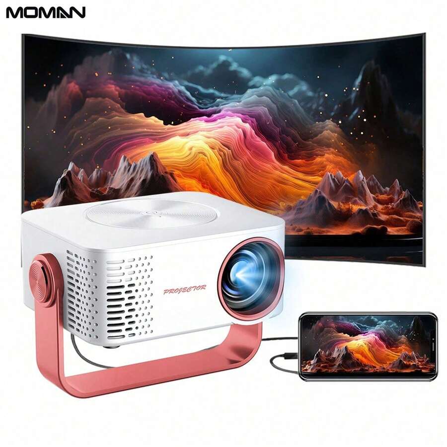 MOMAN M60 [2025 New] 1080P Full HD Portable Home Projector, Lightweight & Compact, Supports Wireless Phone Mirroring, WiFi Smart, Suitable For Bedroom, Living Room, Dorm - Red and White - View 1