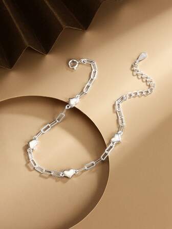 1 pezzo Braccialetto in argento sterling 925 a forma di cuore, alla moda, minimalista, regalo unico per la fidanzata, te stessa, la madre, gioielli da donna, elegante per uso quotidiano