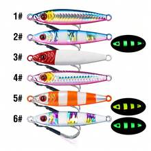 6个金属路亚饵，夜光抛投路亚饵，7-100克，3D眼睛，慢沉硬饵，带双辅助钩 - 彩色 - 查看 9