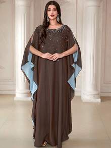 Women's Round Neck, Color-Block Soft & Comfortable Arabic Long Abaya, Suitable For Festivals, Daily Wear And Multiple Occasions - Coffee Brown - View 9