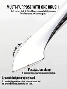 1pc Crescent Moon Shaped Ultra-Thin Foundation Brush, Seamless Face Makeup Brush With Scraper Handle Design, Easy To Clean Hygienic Fiber Suitable For Daily Cosmetics, Face Mask Application - Silver - View 3