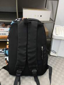 Casual Large Capacity Backpack, Fashion Graffiti Nylon Messenger Bag, School Student Shoulder Bag, Travel Bag, Suitable For Halloween