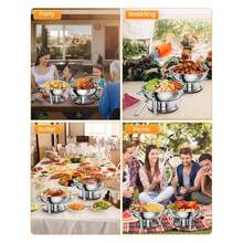 Plato de chafing de acero inoxidable para buffet, platos de chafing redondo 5QT con soporte de tapa, chafers de paquete 2/4/6 y calentadores de alimentos con cuchara y pinzas para fiestas, bodas, plata - 2 paquetes - Ver 8