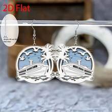 2D flat Boat Seabird Coconut Tree Christmas Happy Pendant Earrings, fashionable jewelry, Party gifts, perfect holiday presents for family and friends - Multicolor - Ver 3