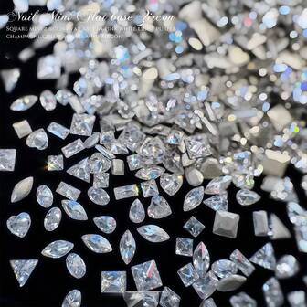 100 piezas/bolsa Decoraciones de arte de uñas de circonia plana de fondo, forma de corazón y cuadrada brillante, pequeña joyería de uñas de micro circonia blanca