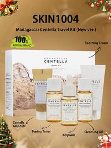 SKIN1004 马达加斯加积雪草旅行套装，轻盈乳液质地，舒缓霜，卸妆油，安瓶洁面泡沫，基础护肤盒，小巧便携，礼盒装，韩国化妆品，30毫升/1.01液盎司*4 + 20毫升/0.67液盎司 - Travel Kit. - 查看 1