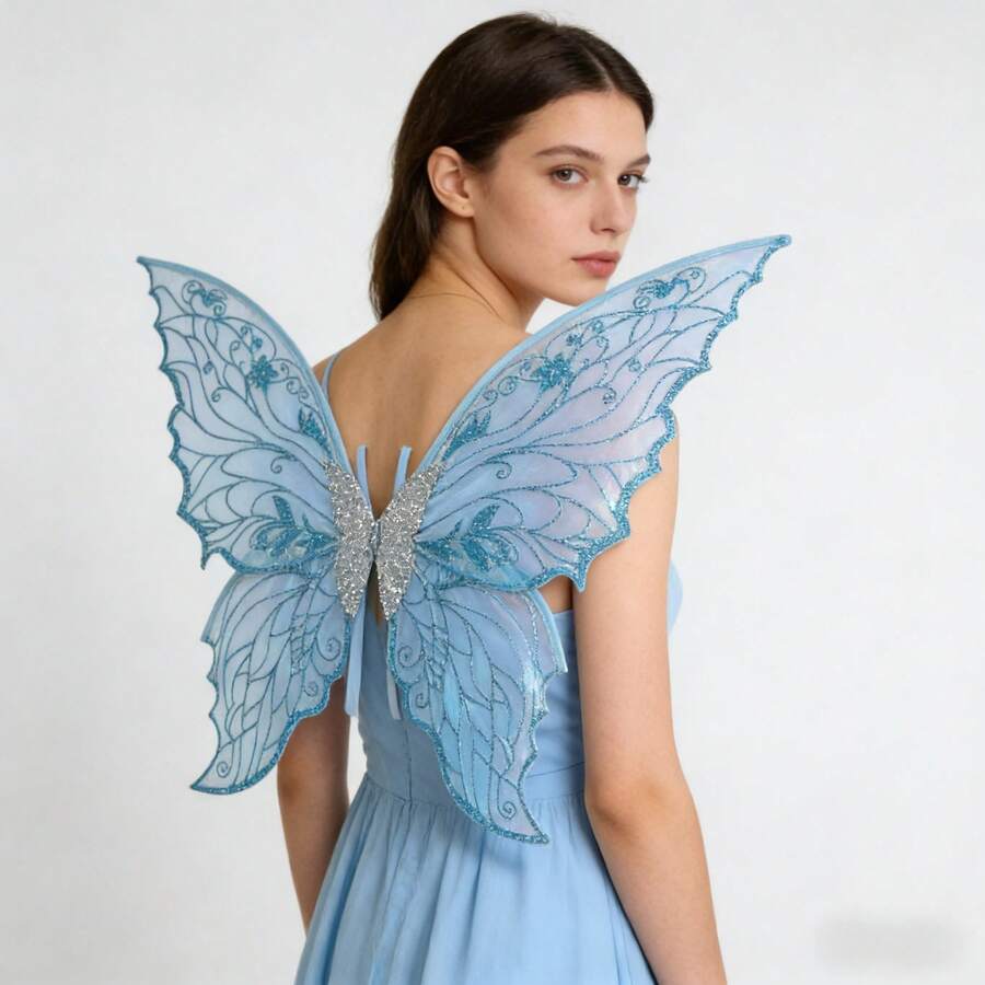 1件闪亮珠光蝴蝶翅膀道具，天使翅膀服装，角色扮演，派对表演装饰 - 彩色 - 查看 1