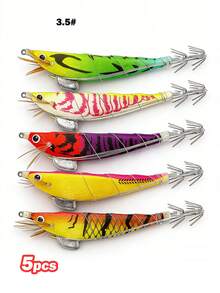 GOTURE 5pcs Luminous Steel Wire Wooden Shrimp Squid Hook, 3.0/3.5 Simulated Shrimp Bait For Sea Fishing, Weighted Lead For Simulated Shrimp Bait For Sea Fishing - Multicolor - View 8