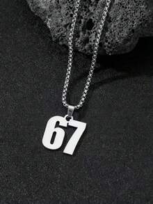 1件极简嘻哈朋克风67号装饰吊坠项链，1条颈链，适合日常佩戴和重要正式场合，礼品 - 銀色 - 查看 1