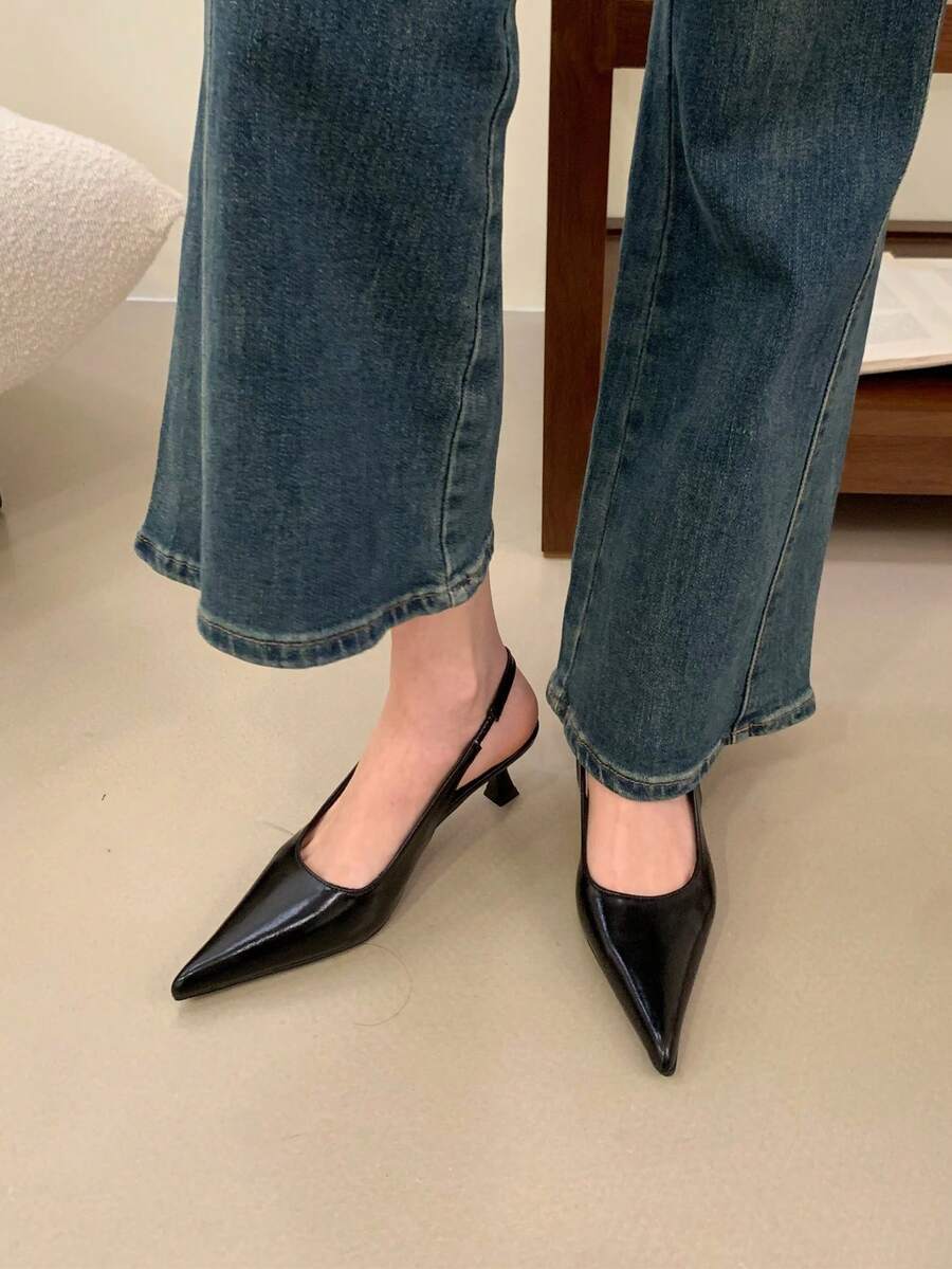 New Spring/Summer Pointed Toe High Heel Sandals, Low Vamp, Versatile, Commuting, Minimalist Strap Backless Sexy Stiletto Heels