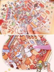 贴纸书 - 微缩场景贴纸书，附赠金属镊子，DIY风景装饰贴纸书场景贴纸，创意自粘房屋微景观贴纸，手账贴纸，可爱贴纸，3D立体微缩场景卡通装饰贴纸，适用于剪贴簿、DIY手工艺品、金属手机贴纸、剪贴簿、节日和生日礼物、文具用品、办公用品、母亲节礼物包装、派对用品 - 彩色 - 查看 7