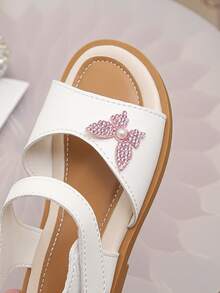 1双女童蝴蝶结PU系带平底凉鞋，可爱款式，适合夏季穿着 - 粉色 - 查看 7