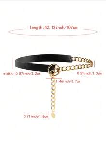 秋季新款金属链条PU皮革复合材质女士腰带，可搭配西装衬衫，百搭装饰腰链，适合万圣节、夏季、秋季、上学等各种场合。 - 黑色 - 查看 4
