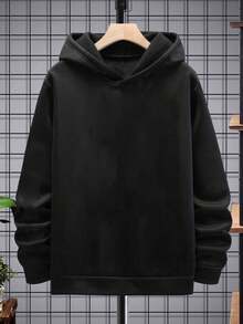 男士休闲街头风格字母与十字架（宗教元素）印花长袖连帽无口袋卫衣，适合秋冬 - 黑色 - 查看 8