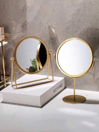 1 Specchio di moda in ferro battuto, 1 Specchio da toeletta rotante a singolo lato adatto per dormitori di studenti, 1 Specchio da trucco da tavolo per donne