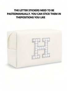 1个女士八角形化妆包，PU字母化妆包，便携式雪尼尔字母拉链化妆包，字母贴片PU皮革防水旅行洗漱包，字母组合化妆包（A~Z），拉链洗漱收纳包，沙滩包，度假收纳包，旅行必备收纳包，耐用便携式化妆包，行李整理包，母亲节礼物，时尚耐用 - 白色+珍珠字母 A-Z - 查看 38