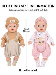 16-18 Inch Children's Doll Outfit Set, Fashionable & Cute Cartoon Pattern Delicate Little Flower Giraffe Overalls Set, Reborn Doll Realistic Doll Clothes Set, Holiday/Birthday Gift - Multicolor - View 3