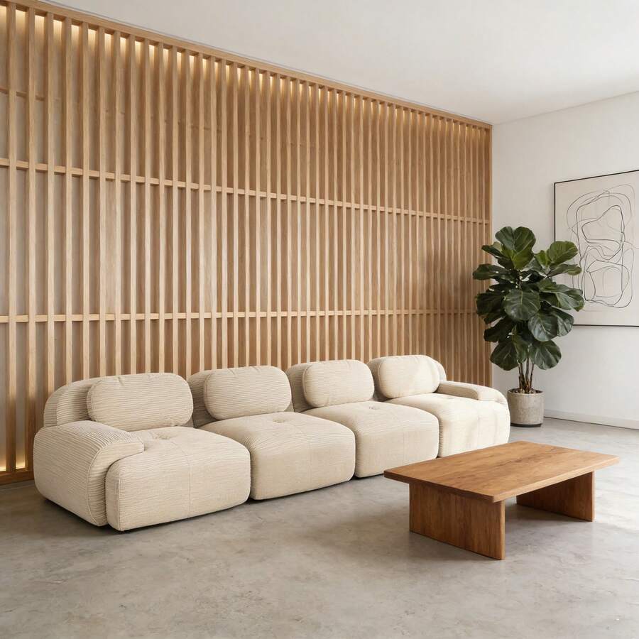 Sofas & Couches - Beige + Corduroy + 4 Seat - View 1