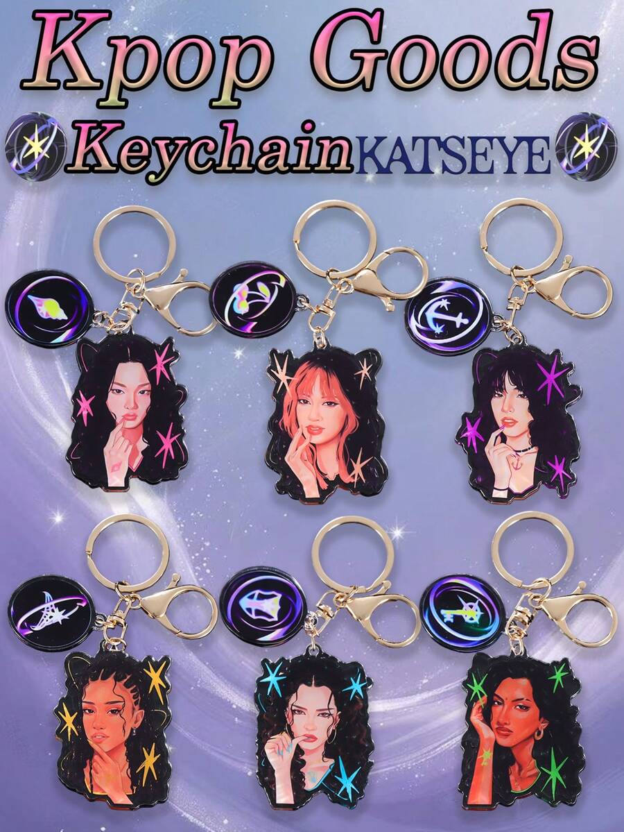 Katseye 钥匙扣，Sophia，Lara，Chanelle，Daniela，Yoonchae，Manon，新专辑及歌曲，KPOP 粉丝周边，亚克力 2D 钥匙扣，演唱会应援灯周边，圣诞礼物，小礼物，收藏品 - 彩色 - 查看 1