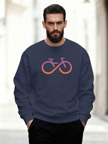 Sudadera Casual de Cuello Redondo con Patrón de Bicicleta en Degradado de Color para Hombre - Azul Marino - Ver 1