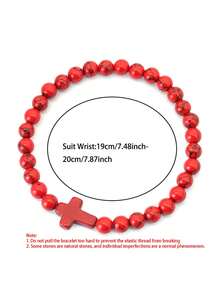 1件极简十字手链 波西米亚风绿松石十字友谊手链 度假配饰 - 6mm串珠手串 - 查看 2