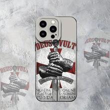 Un Cruzado Europeo - Caballero de Armadura Retro DEUS VULT - Patrón Duradero| Protección de cámara| A prueba de golpes y resistente a caídas| Antideslizante Mate| Lujo discreto, impresión UV adecuada para iPhone 16/15/14/13/12/11/XS/XR/X/7/8/Plus/Pro/Max - Funda suave de TPU negra, preferida para primavera y verano, regalo para uso personal, evento de Halloween,  de verano - Colores mezclados - Ver 5