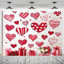 1 Tela de fondo de poliéster con tema romántico del Día de San Valentín, duradera, decoración festiva roja y blanca con globos con forma de corazón, rosas y osos de peluche, perfecta para escaparates de tiendas o ambiente de fiesta - Multicolor - Ver 7