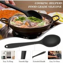 Silicone Spoons Cooking, 4 Pcs Large Serving Spoons 10.8 Inch Nonstick Heat Resistant Cooking Spoons Utensils Mixing Kitchen Spoon Cooking, Baking, Serving, Mixing And Stirring, Black - 黑色 4 件裝 - 查看 4