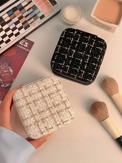 1 Stück Gitter Schmuckbox für Ohrringe, Ringe, Halsketten, Reise Aufbewahrungsbox, eleganter bedruckter Schmuckkasten, multifunktionale Schmuckaufbewahrungsbox, praktische Reißverschluss Schmucktasche, exquisite Kosmetik- und Lippenstiftaufbewahrung, geeignet zum Aufbewahren und Organisieren von Schmuck während der Reise oder für den täglichen Gebrauch, Ringaufbewahrung