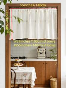 1pc Rustic Style Striped Sheer Cafe Curtain Valance - Beige Stripes Pattern, Soft Linen Fabric, Lace Bows Decor, All Seasons, Retro Farmhouse Style Short Cafe Curtain For Living Room Kitchen Bathroom Window Decor - Beige - View 5