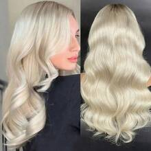 Upgraded Gold-Plated Blonde Wig, Beach Wavy Curls, 220% Density, Middle Part, 13x4 Nude UHD Transparent Lace Front Wig, Confidence-Boosting Human Hair Wig, Platinum Blonde Wig With Dark Roots, Natural Wavy Curls, Christmas Edition, 100% Human Hair Wig, Pre-Cut, Plug And Play, No Glue Needed, 18 Inch Ombre Golden Blonde Wig, Women, Pre-Plucked, Free Shipping - S4/613 - View 2