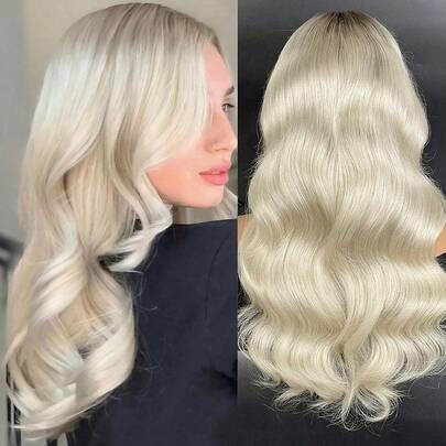 升级版镀金金发假发，沙滩波浪卷发，220% 密度，中分，13x4 裸色超高清透明蕾丝前假发，提升自信的真人发假发，铂金色假发，深色发根，自然波浪卷发，圣诞特别版，100% 真人发假发，预剪裁，即插即用，无需胶水，18 英寸渐变金色假发，女士，预先拔毛，免运费