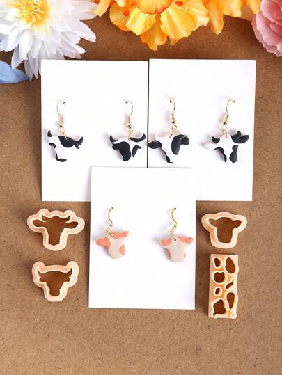 Cortador de arcilla con estampado de vaca, para hacer joyería; Cortador de arcilla en forma de vaca para pendientes; Cortador de arcilla con forma de animal, para joyería y pendientes de arcilla polimérica; Set de cortadores de arcilla
