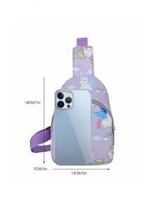 This Adorable Cartoon Unicorn Dinosaur Waist Bag/Chest Bag Features A Mini, Exquisite All-Over Random Pattern Print. It's Also A Great Coin Purse Organizer And Perfect For Everyday Outings Or As A Birthday Gift For Kids. - Waist Bag - View 5