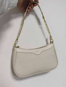 Sac croissant mode minimaliste, sac à bandoulière sous-bras Y2K, petit sac à main avec chaîne, sac à bandoulière/porté travers de couleur unie, sac messenger stylé, sac à main décontracté